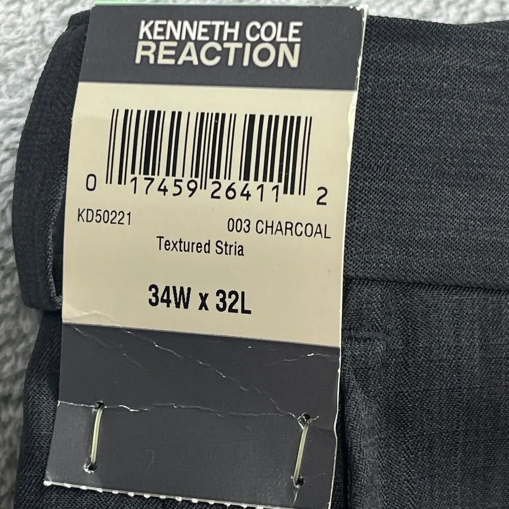 Kenneth Cole Reaction Dress Pants Mens 34x32 Charcoal Gray Textured Sitra Formal